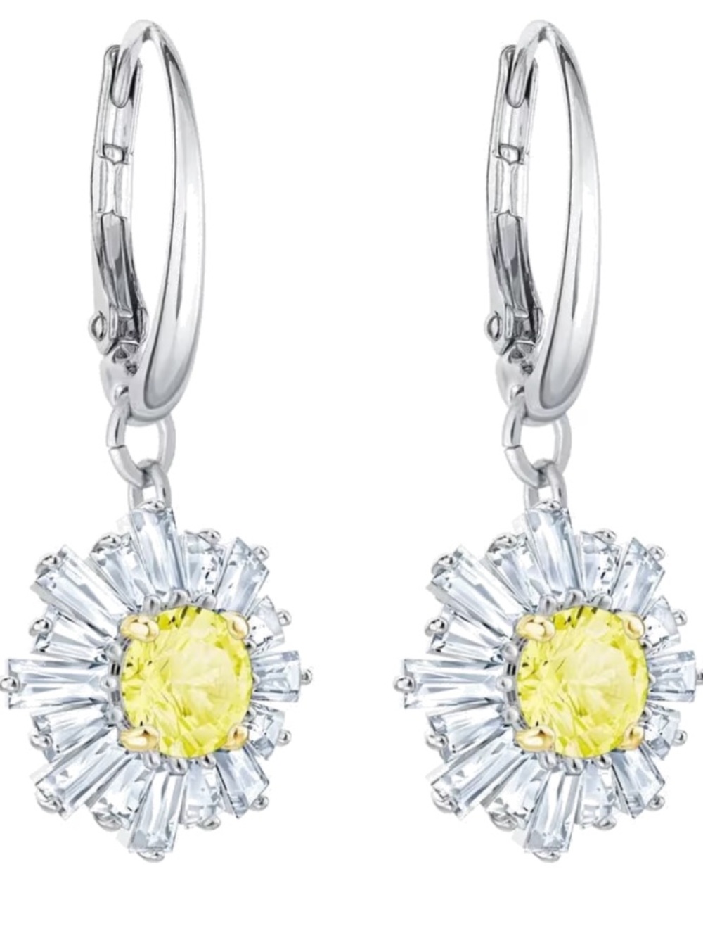 Swarovski Sunshine Pierced Earrings, White, Rhodium plating